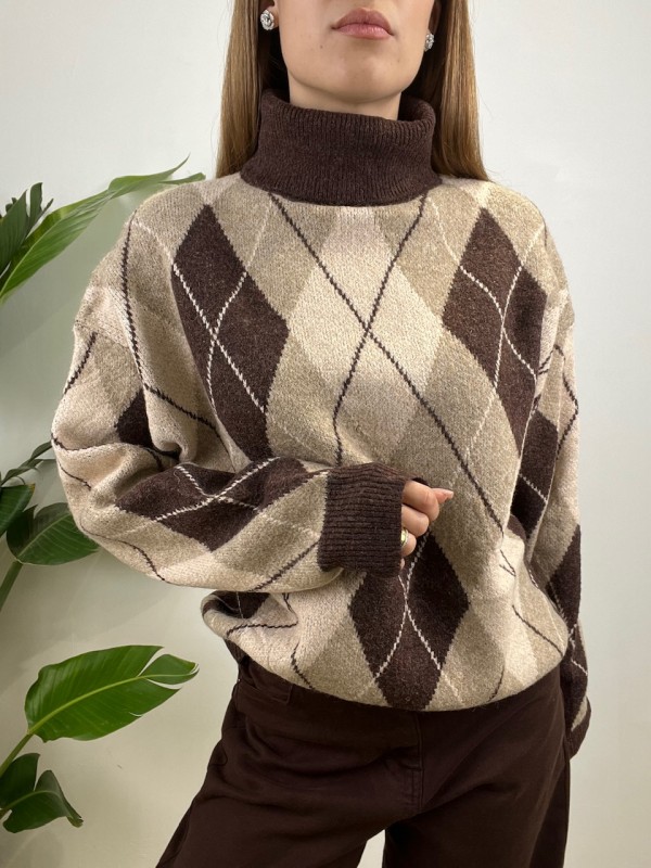 PULLOVER KRETA ROMBI MARRONE