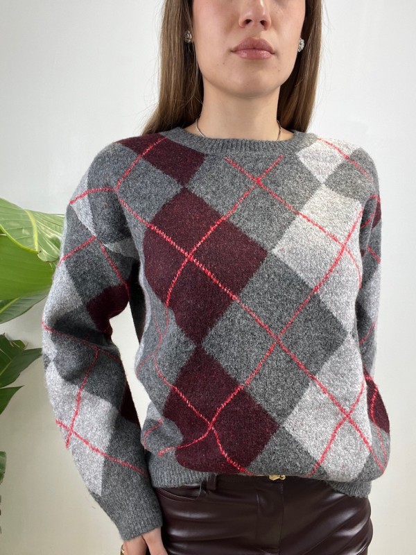 PULLOVER SALY GRIGIO BORDEAUX