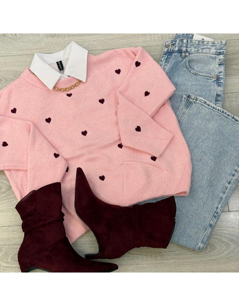 PULLOVER CUORI ROSA