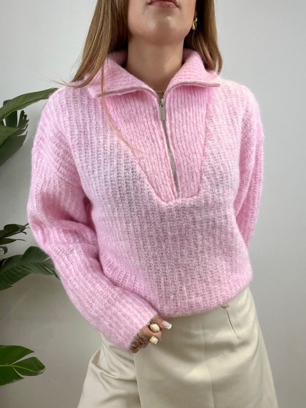 PULLOVER ZIP ROSA