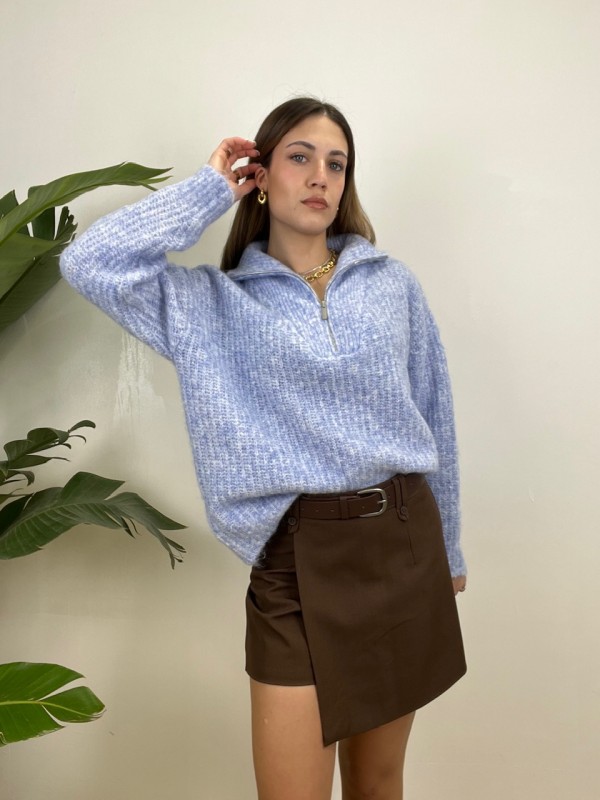 PULLOVER ZIP AZZURRO
