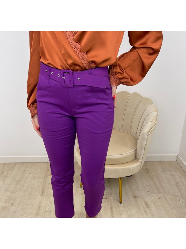 PANTALONE CON CINTURA TOP QUALITY VIOLA PANTALONE CON CINTURA TOP QUALITY VIOLA