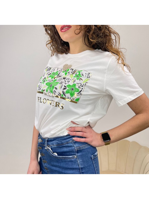 T-SHIRT STAMPA FIORI VERDE T-SHIRT STAMPA FIORI VERDE