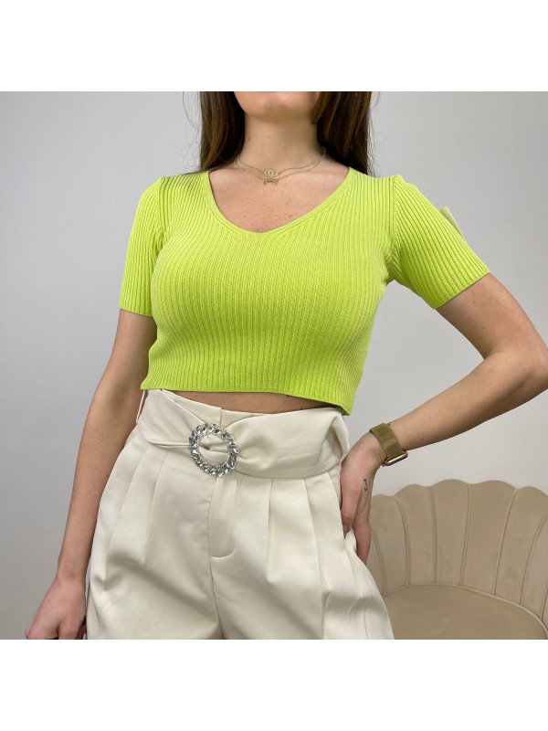 MAGLIA CROP CANNATE' VERDE MAGLIA CROP CANNATE' VERDE
