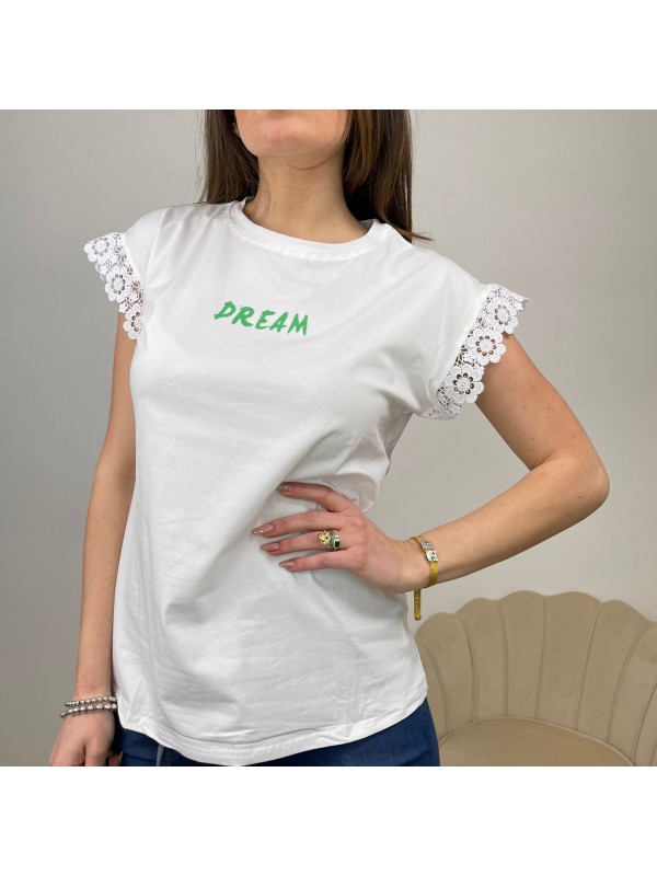 T-SHIRT MACRAMè DREAM BIANCO/VERDE T-SHIRT MACRAMè DREAM BIANCO/VERDE