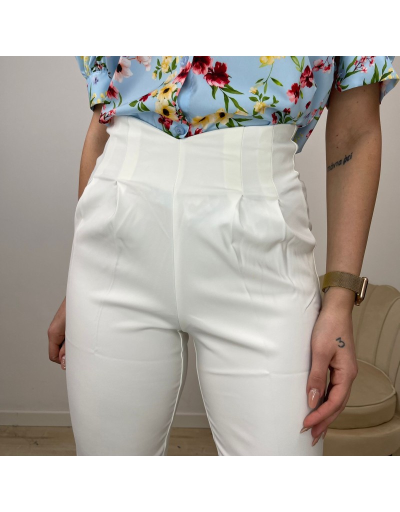 PANTALONE VITA ALTA ZARA MODEL BIANCO