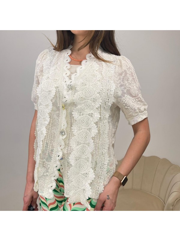 CAMICIA CON MERLETTO BEIGE CAMICIA CON MERLETTO BEIGE