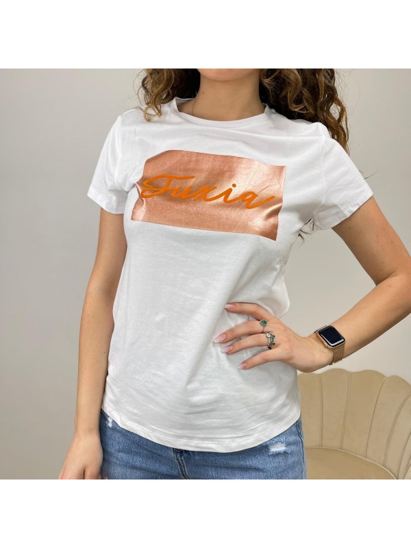 T- SHIRT STAMPA FUXIA ARANCIO T- SHIRT STAMPA FUXIA ARANCIO