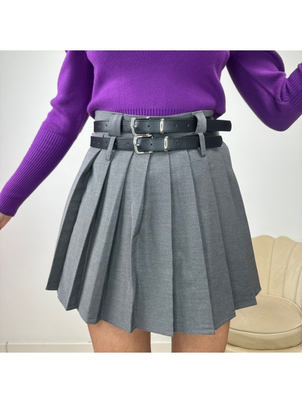 MINIGONNA DOPPIA CINTURA GRIGIO MINIGONNA DOPPIA CINTURA GRIGIO