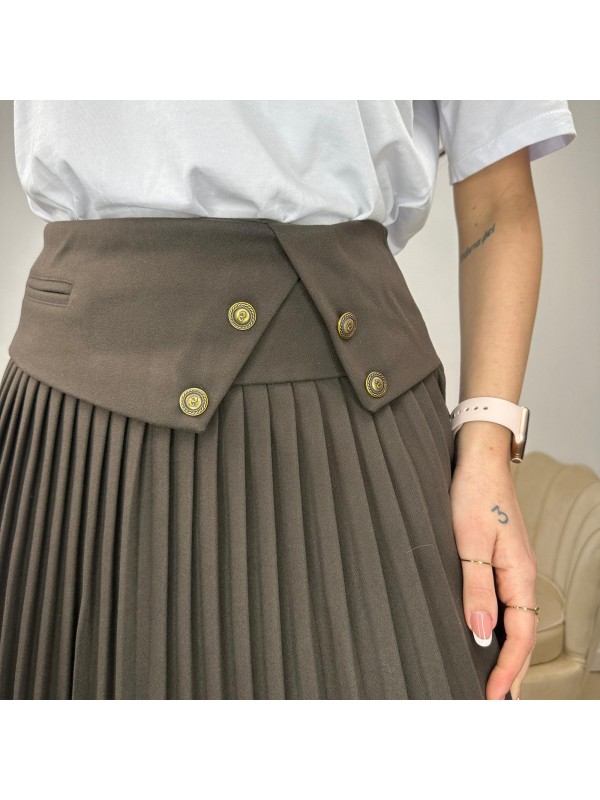 GONNA PLISSE' CON BOTTONI MARRONE GONNA PLISSE' CON BOTTONI MARRONE