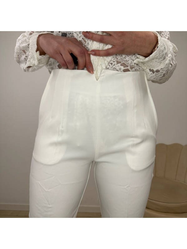 PANTALONI VITA ALTA CON PINCES BIANCO PANTALONI VITA ALTA CON PINCES BIANCO