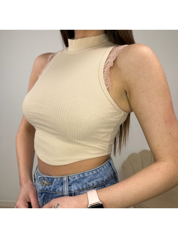 CROP TOP COSTINE BEIGE CROP TOP COSTINE BEIGE