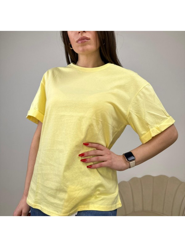 T-SHIRT BASIC CON RISVOLTO GIALLA T-SHIRT BASIC CON RISVOLTO GIALLA