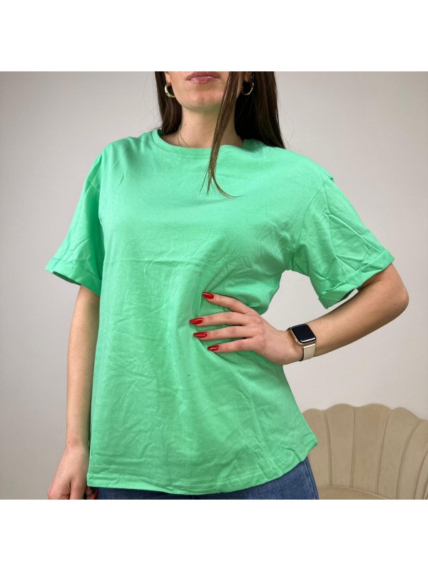 T-SHIRT BASIC CON RISVOLTO VERDE T-SHIRT BASIC CON RISVOLTO VERDE
