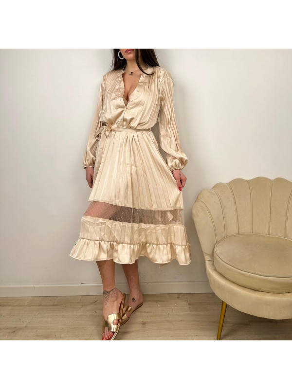 DRESS PLISSE' SATIN BEIGE DRESS PLISSE' SATIN BEIGE