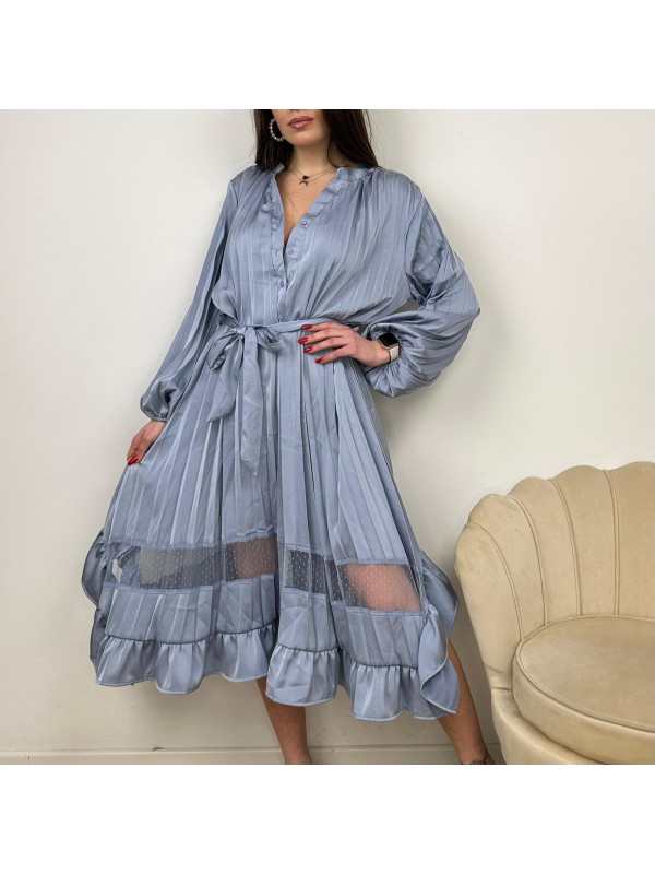 DRESS PLISSE' SATIN AZZURRO DRESS PLISSE' SATIN AZZURRO