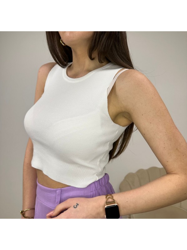 CROP TOP A COSTINE BIANCO CROP TOP A COSTINE BIANCO