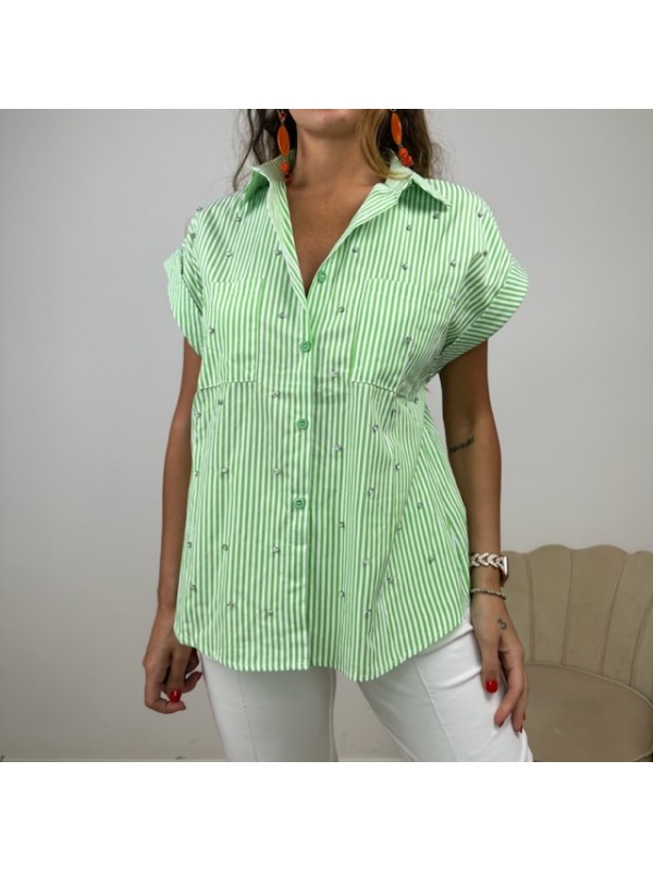 CAMICIA RIGHE E STRASS VERDE CAMICIA RIGHE E STRASS VERDE
