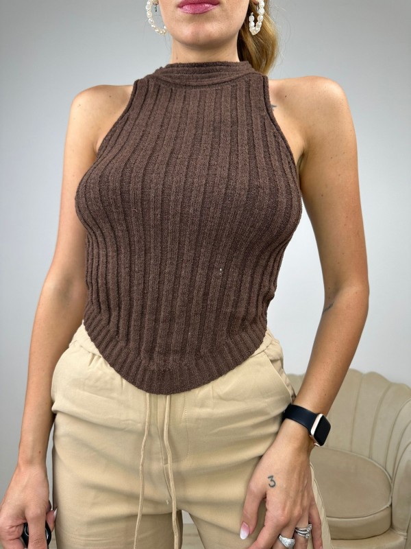 TOP CROP ROMBO MARRONE TOP CROP ROMBO MARRONE