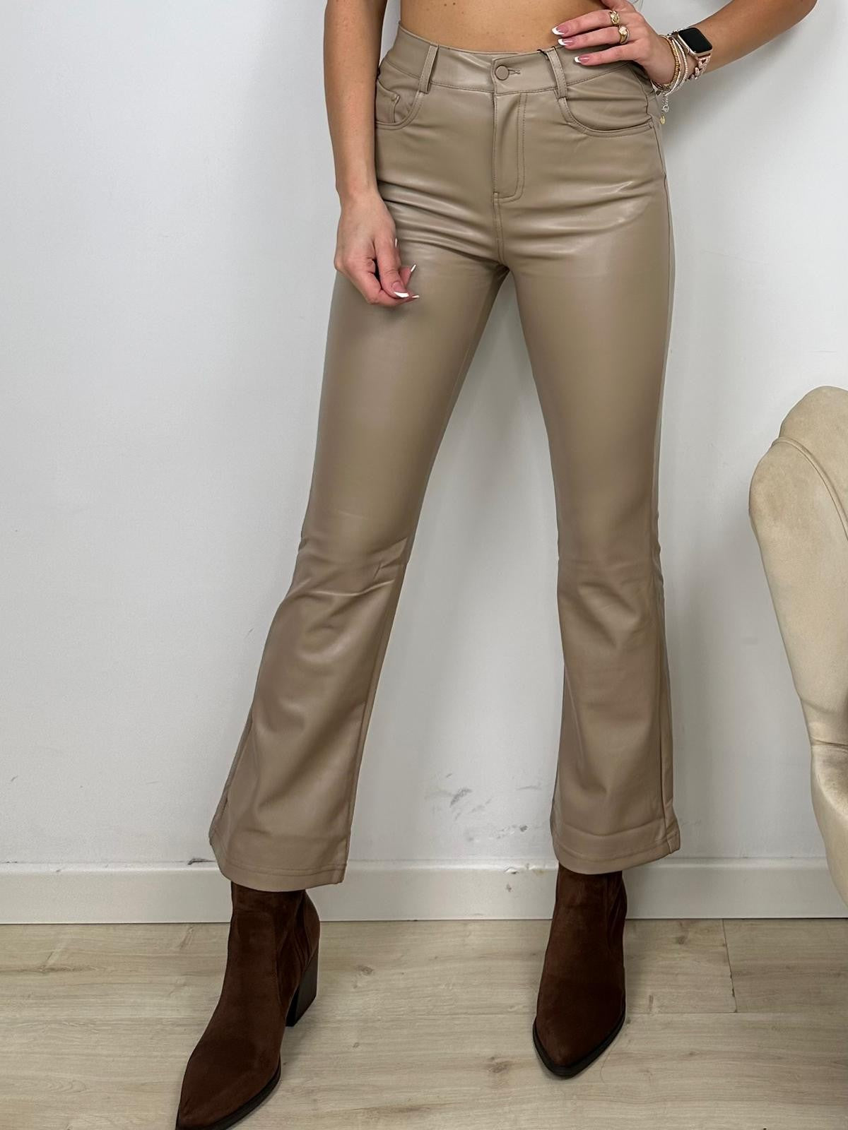 PANTALONI ECOPELLE BEIGE