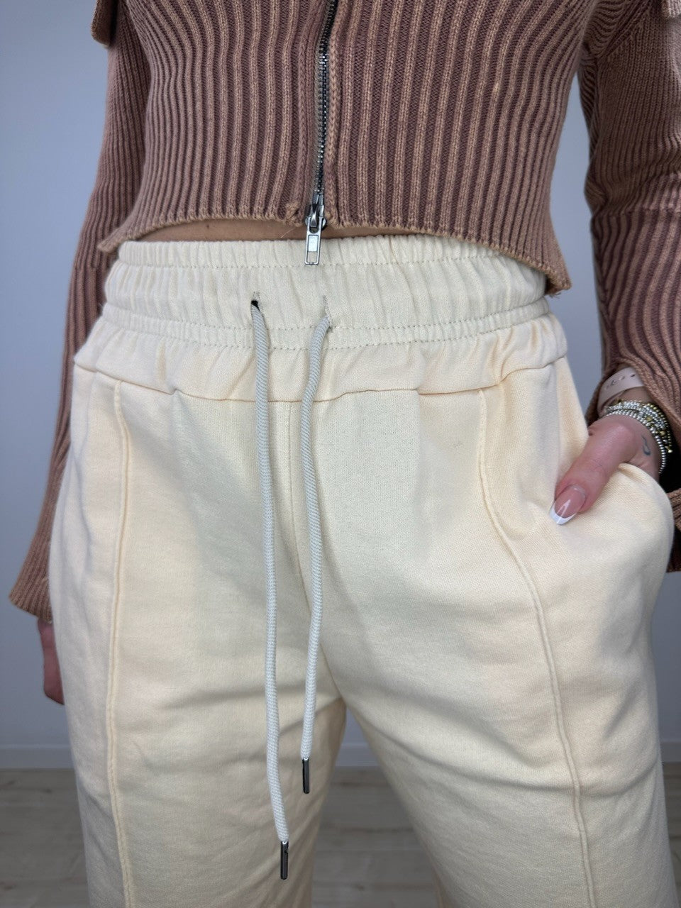 PANTALONI JOGGERS WIDE LEG BEIGE