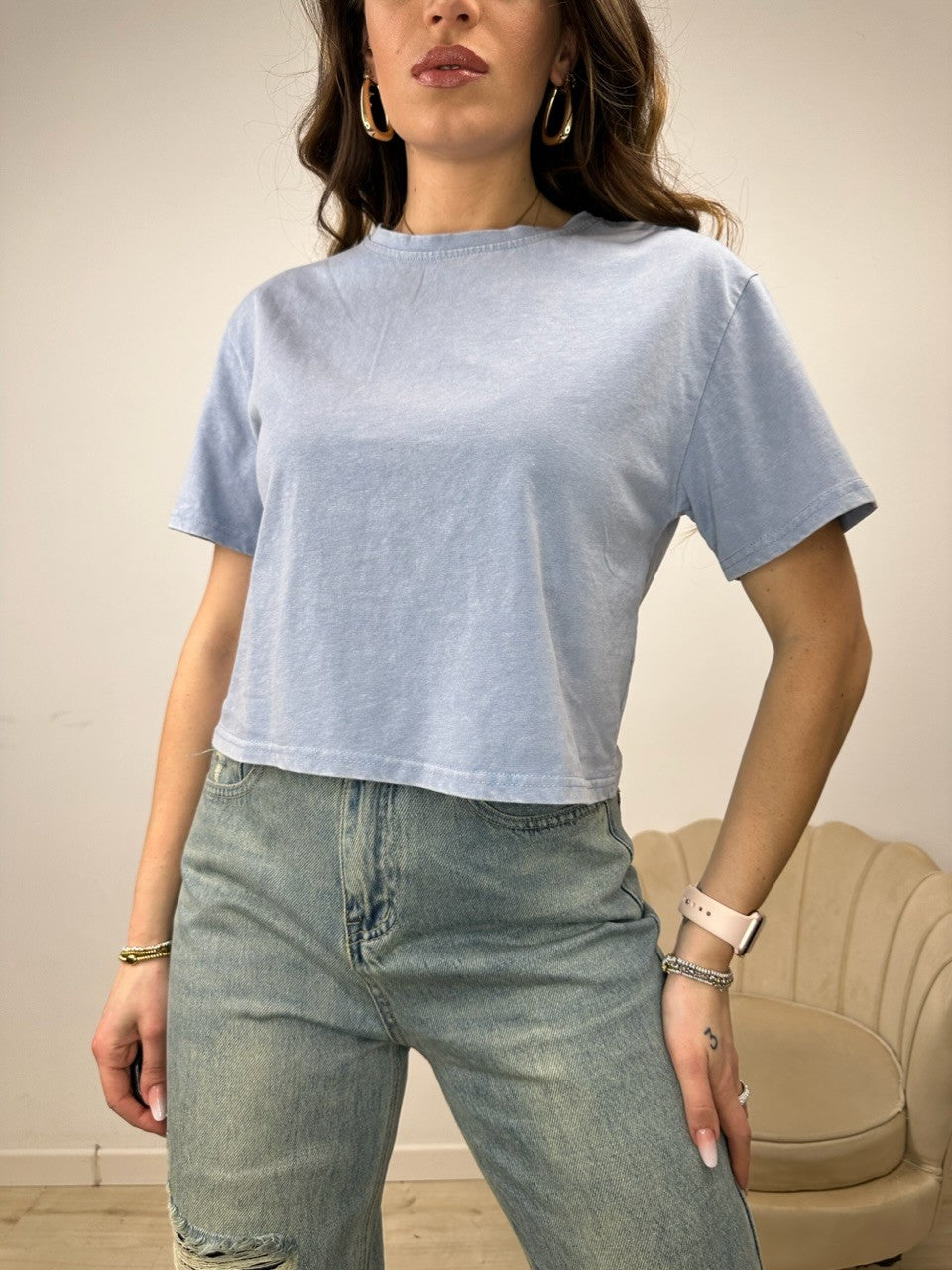 T-SHIRT WASHED AZZURRA