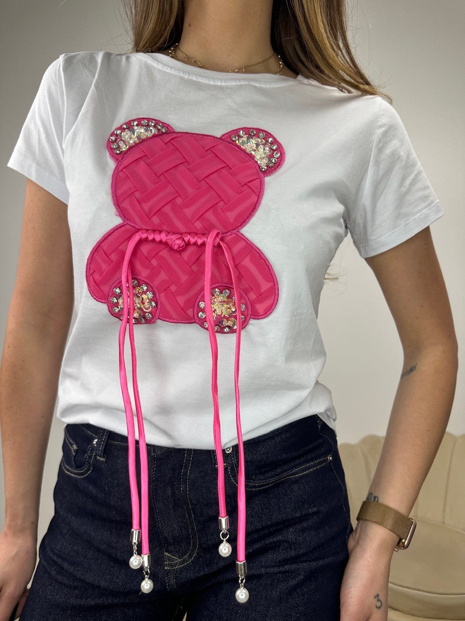 T-SHIRT KOMY BIANCA CON ROSA