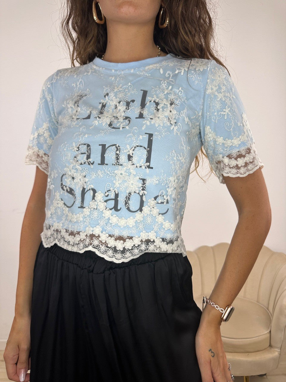 MAGLIA CON PIZZO CLARY AZZURRA