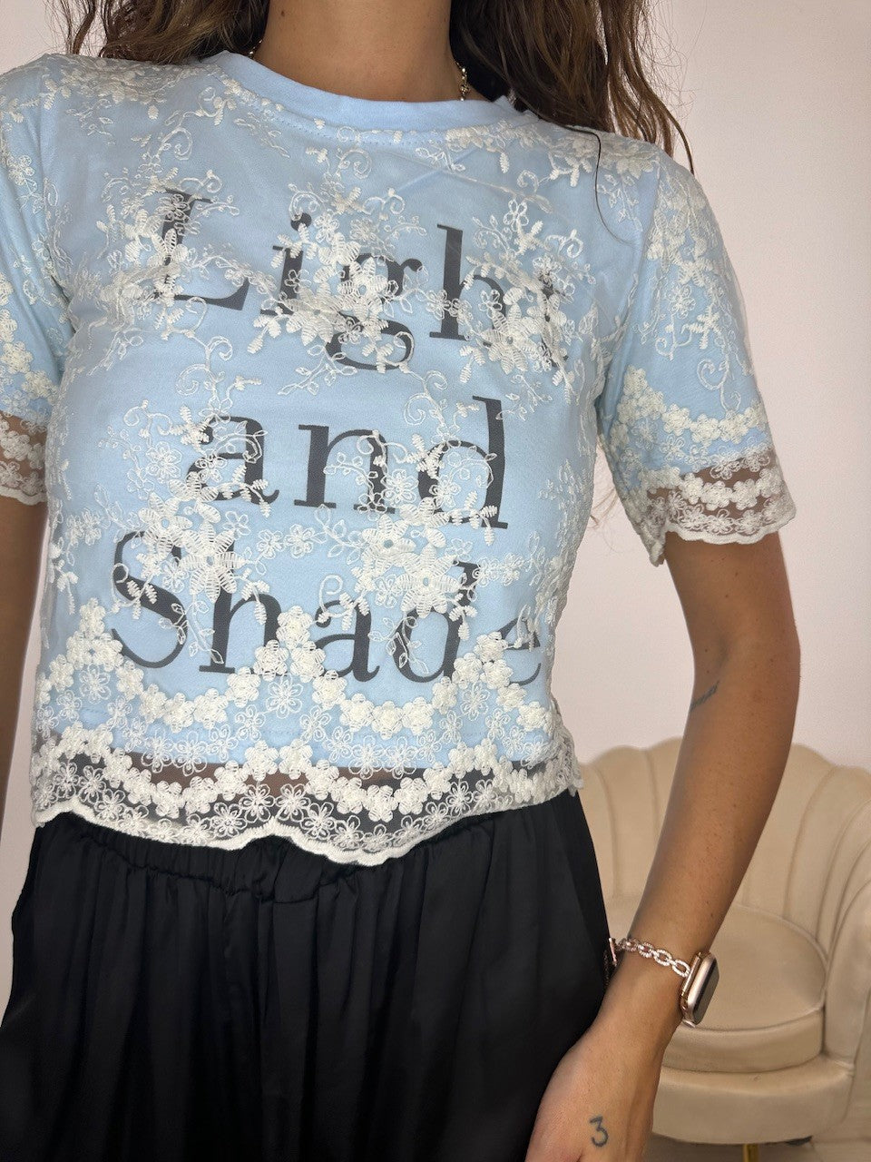 MAGLIA CON PIZZO CLARY AZZURRA