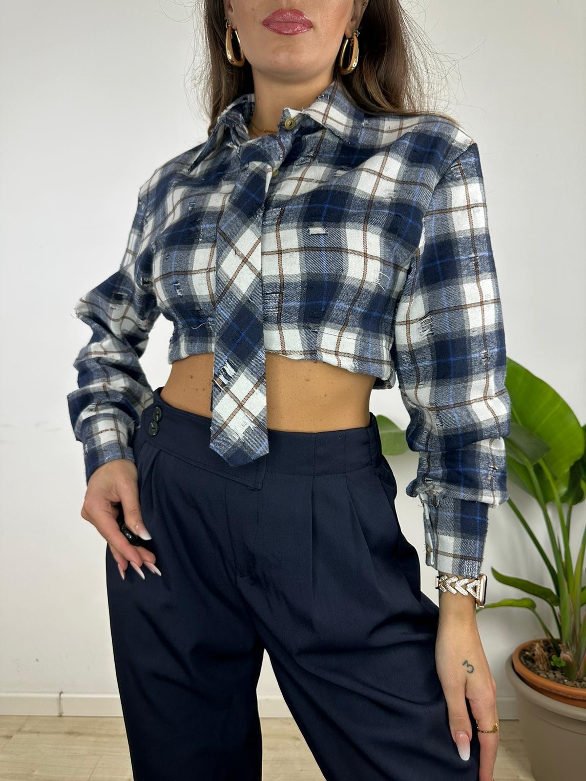 CAMICIA CROP BLU