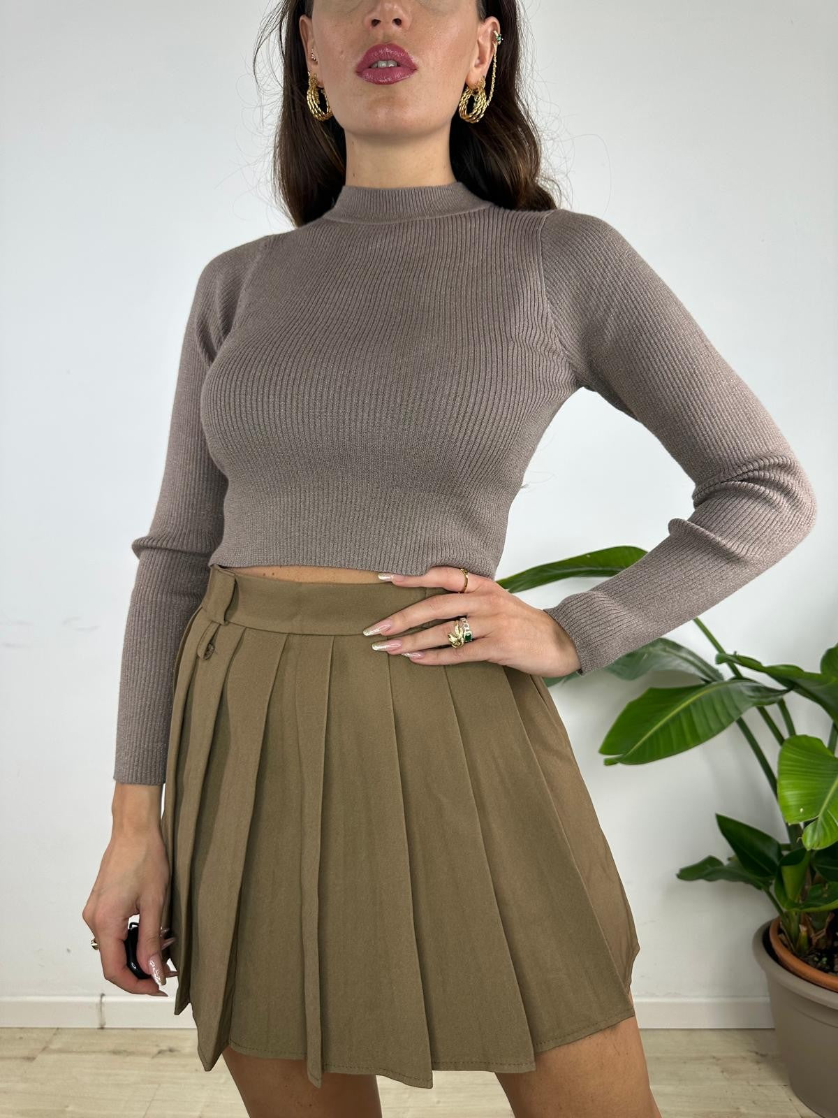MAGLIA CROP LAMINATA CAMEL