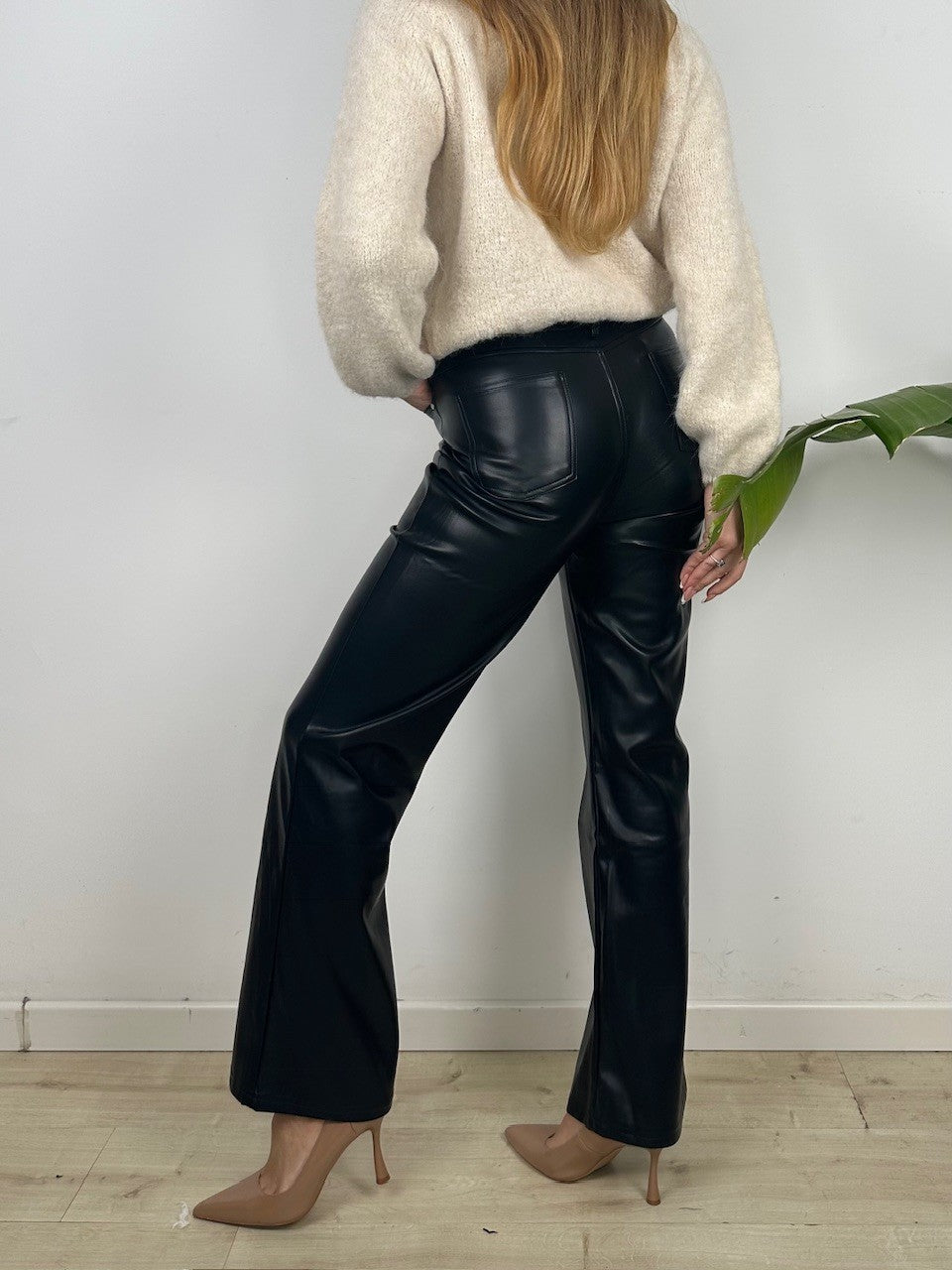 PANTALONI ECOPELLE WIDE LEG NERO