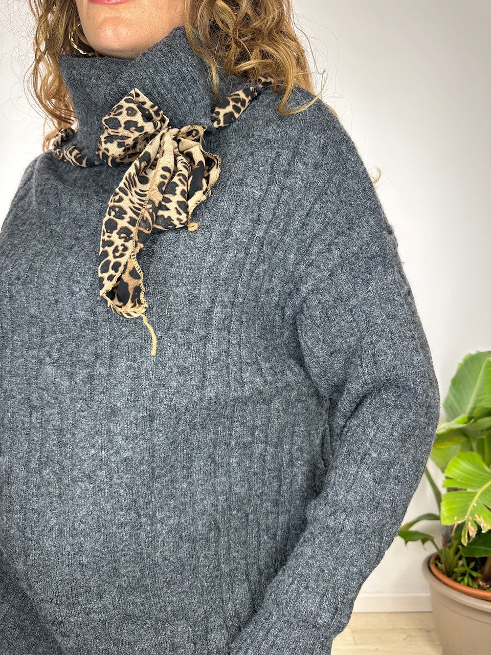 MAXI PULLOVER TRECCIONI GRIGIO