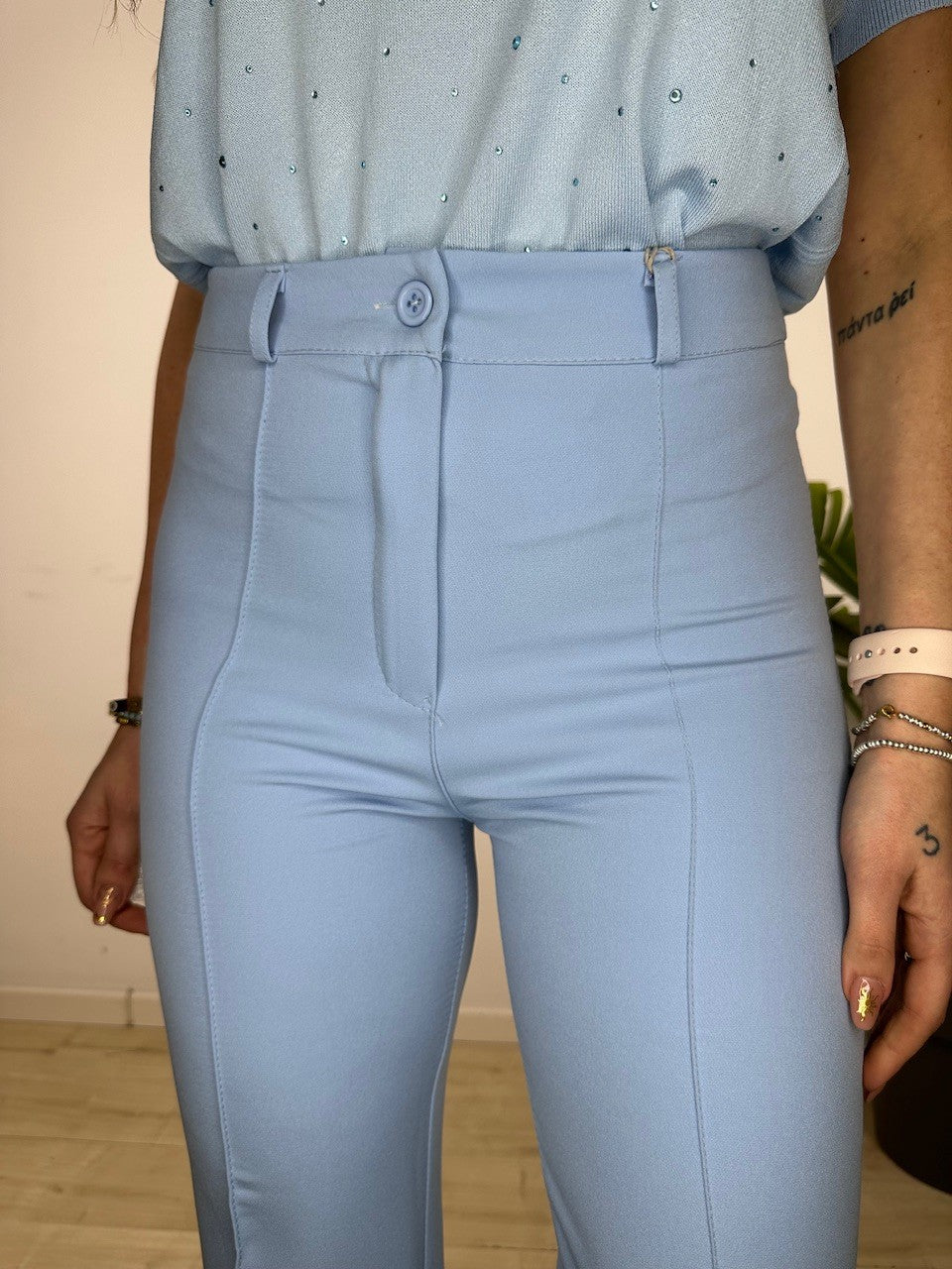 PANTALONI FLARE MARLEN AZZURRO