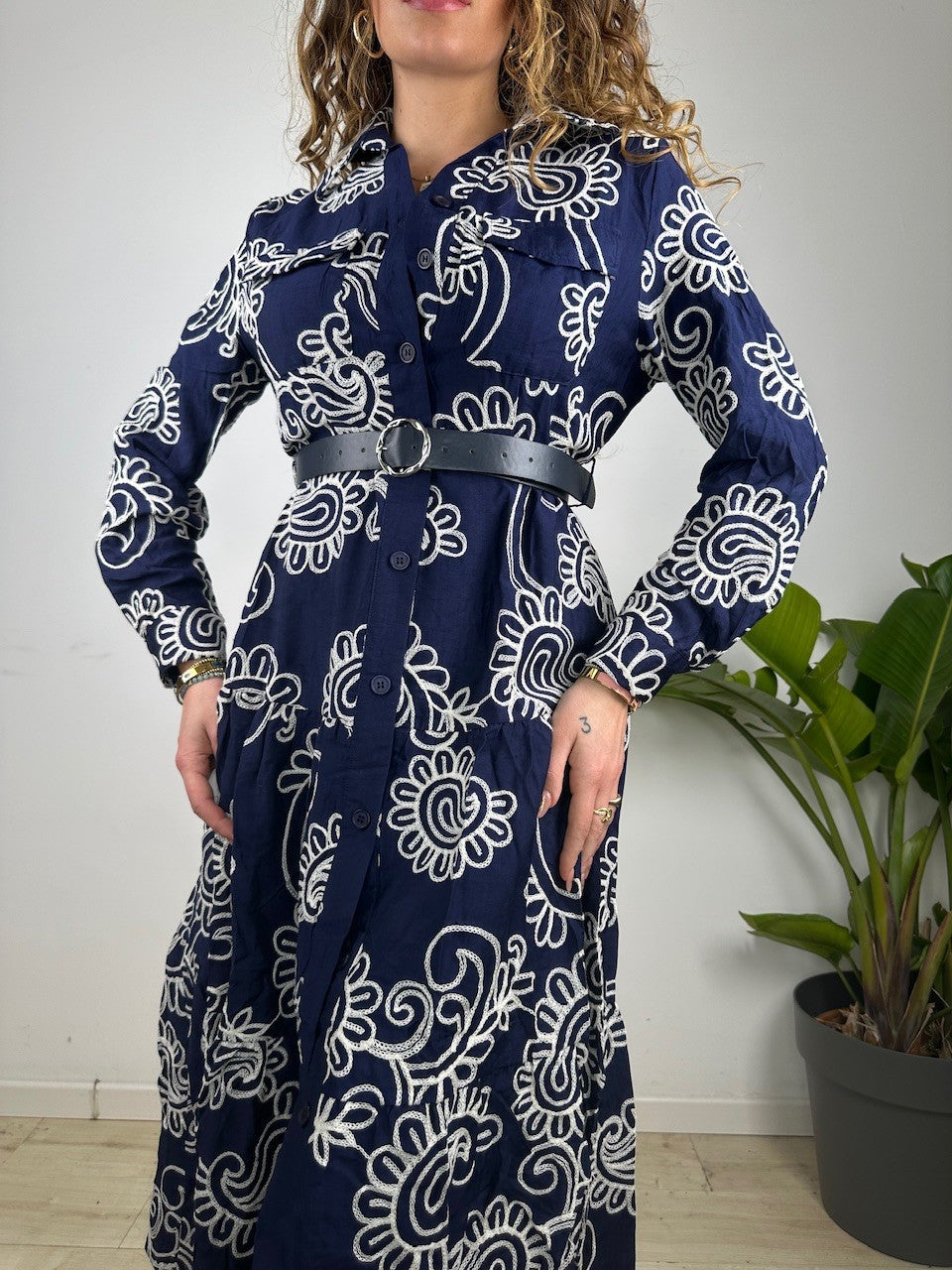 LONG DRESS CHEMISIER RICAMATO BLU