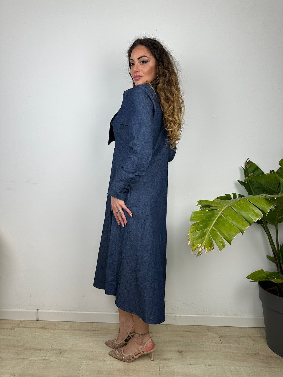 LONG DRESS FIOCCO DENIM SCURO