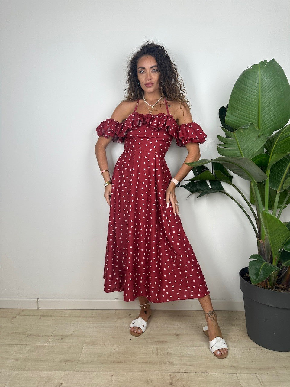 LONG DRESS POIS BORDEAUX