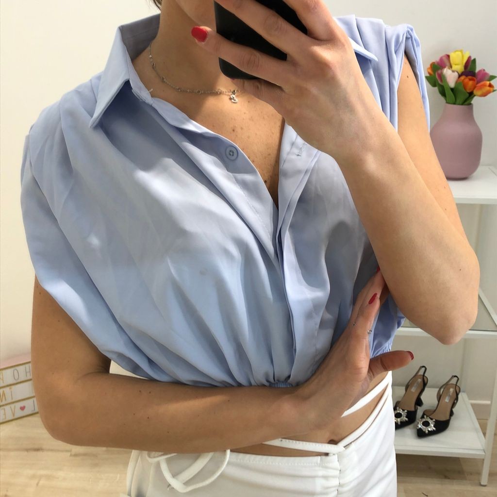 CROP CAMICIA AZZURRA