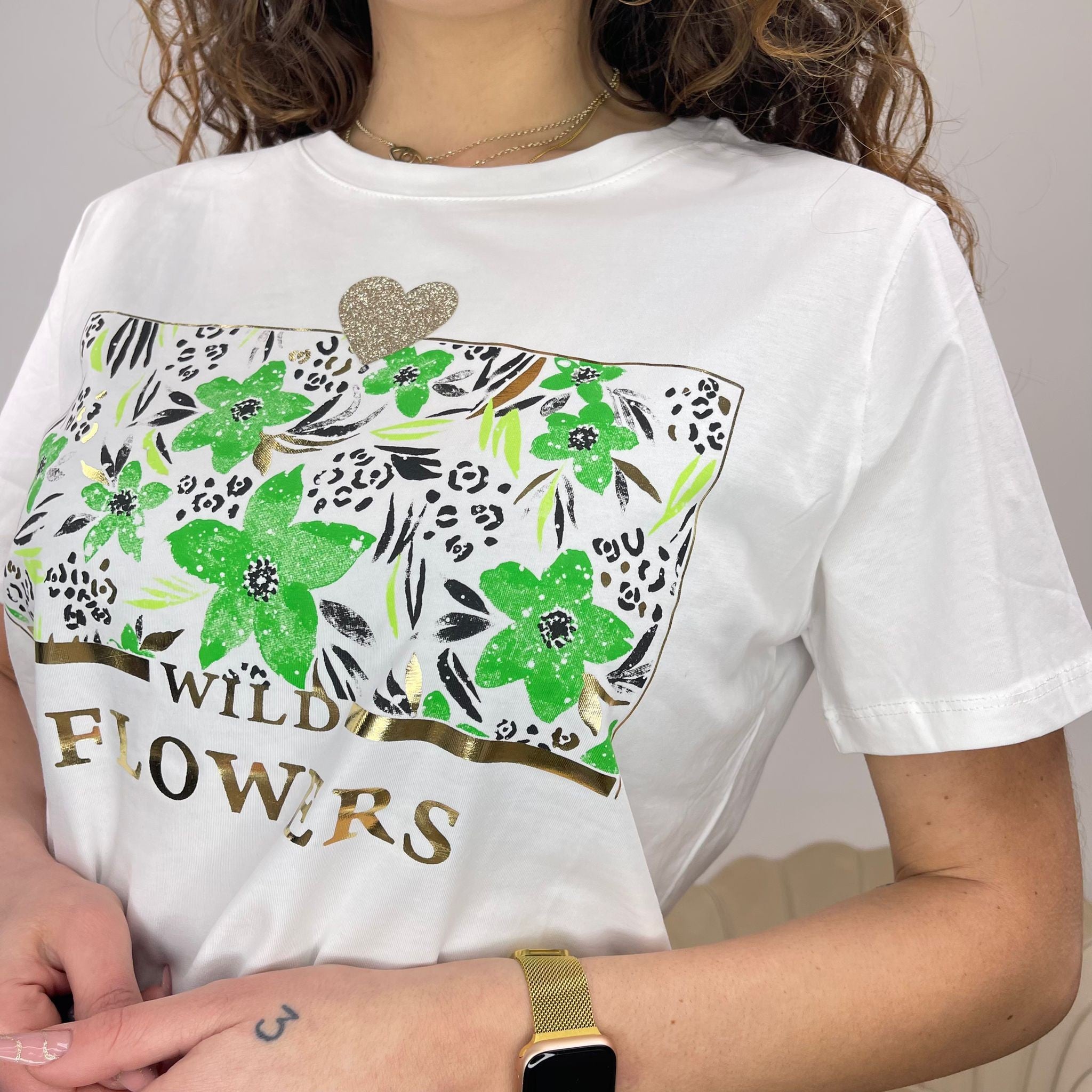 T-SHIRT STAMPA FIORI VERDE