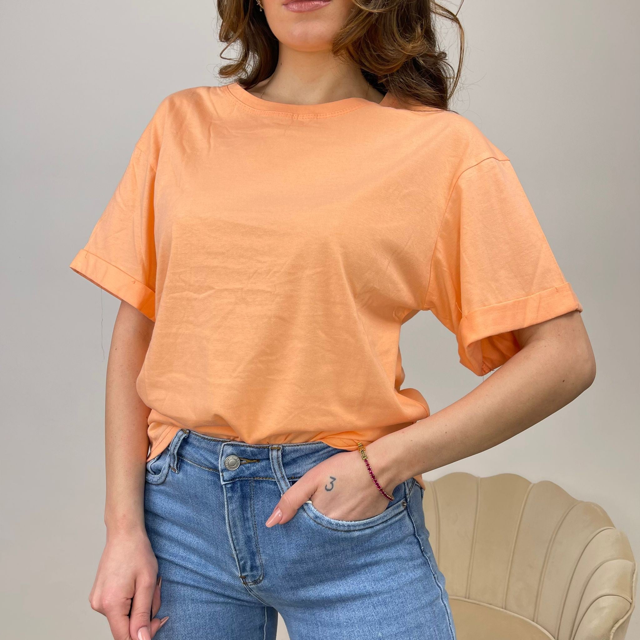 SHIRT BASIC CON RISVOLTO ARANCIO