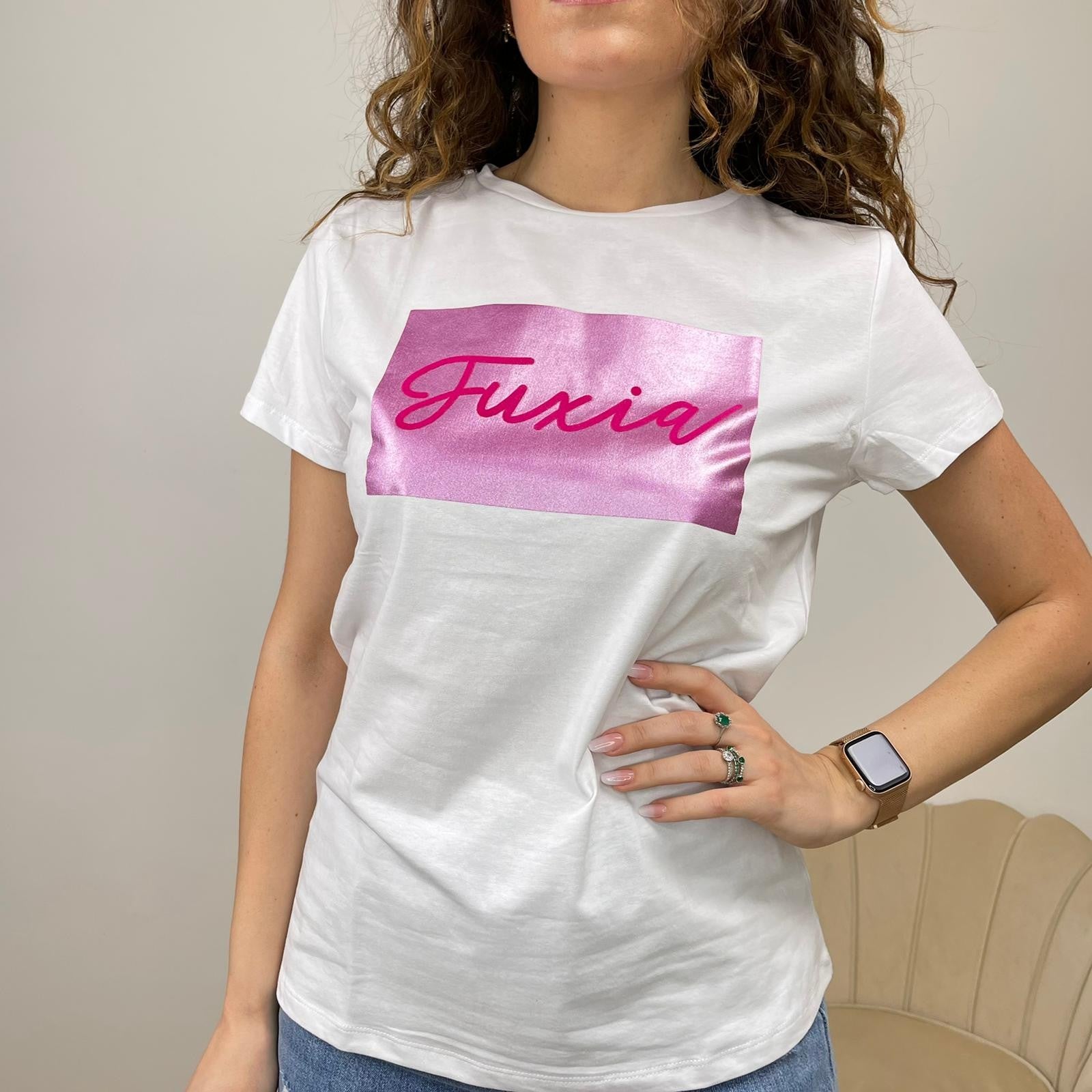 T- SHIRT STAMPA FUXIA ROSA