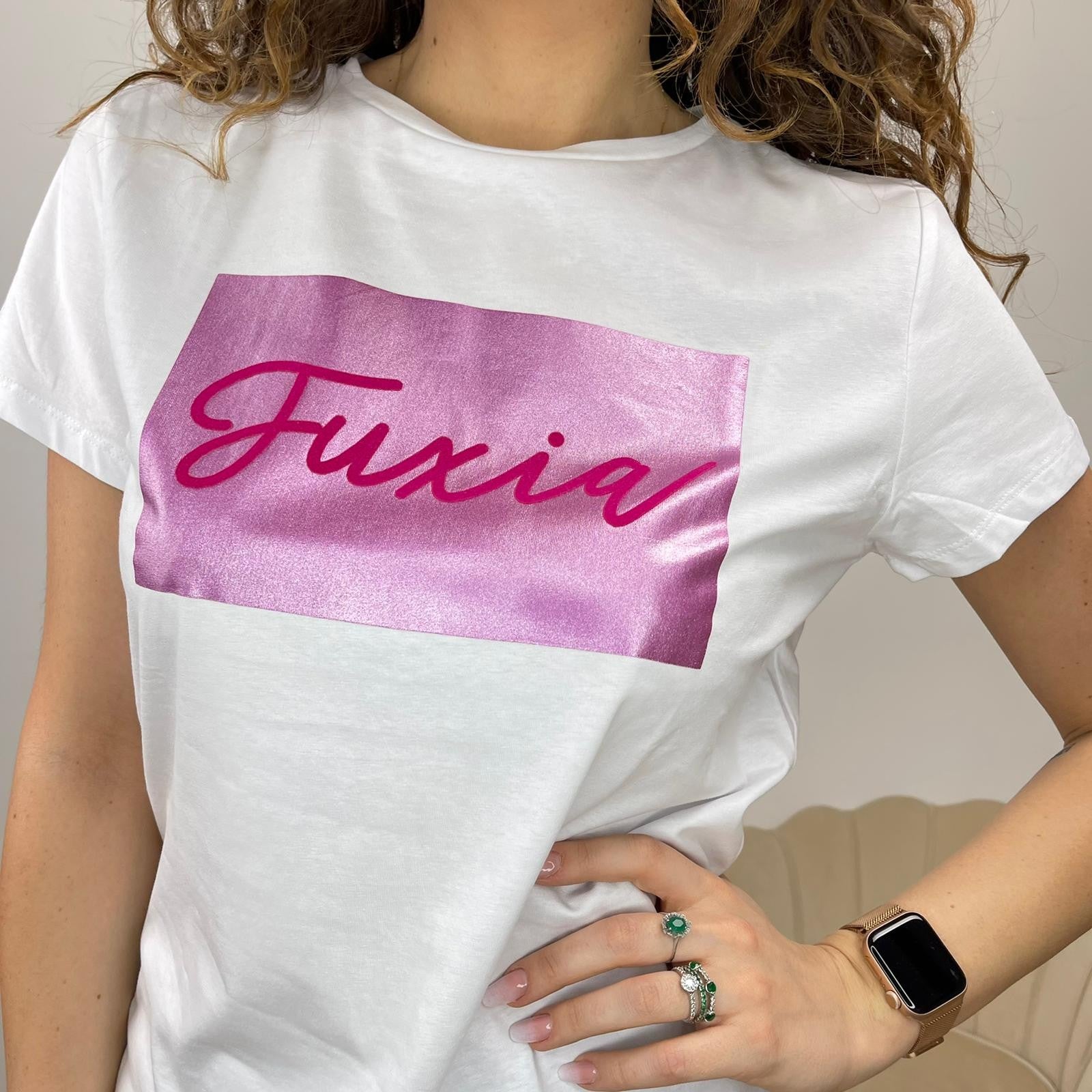 T- SHIRT STAMPA FUXIA ROSA