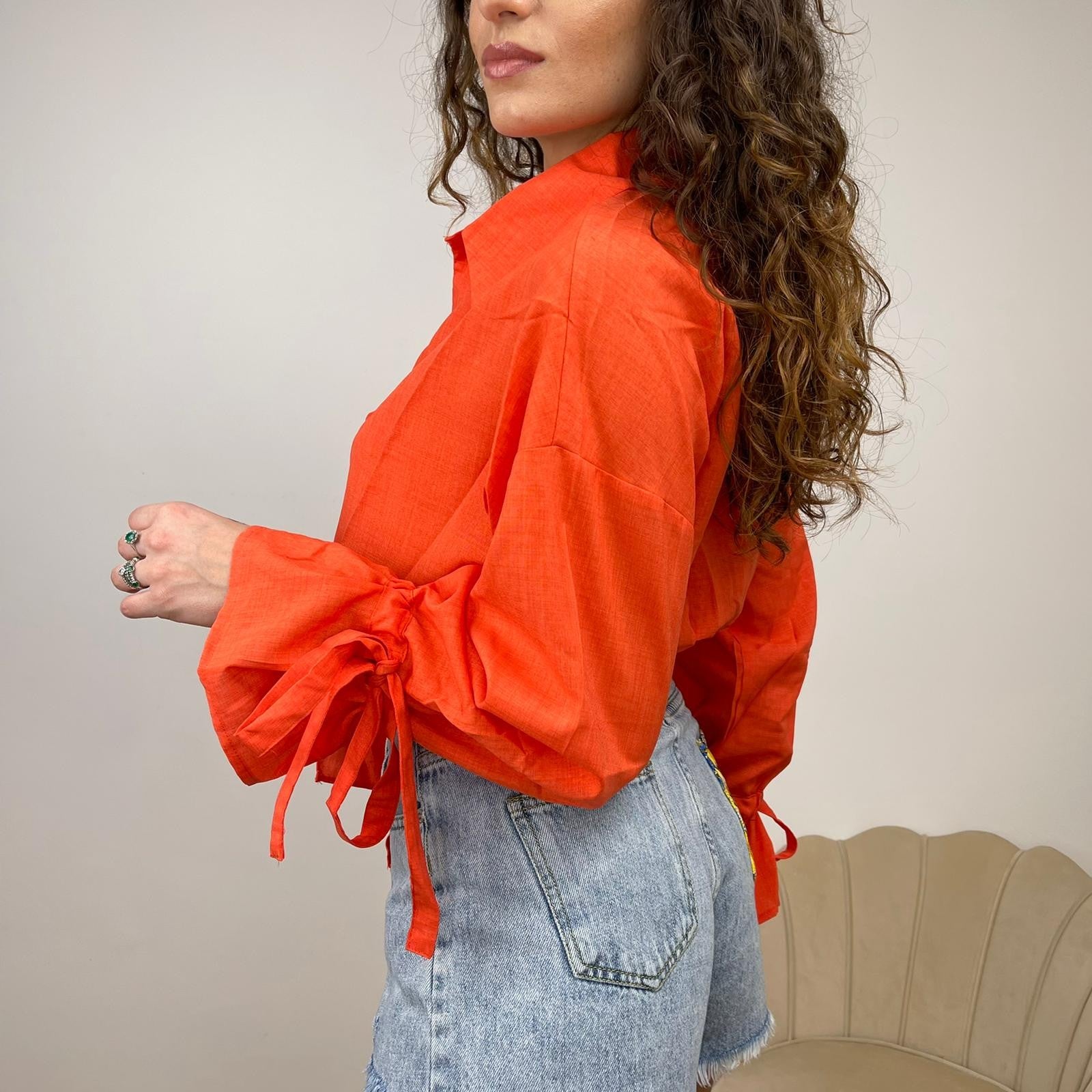 CAMICIA CROP LACCETTI ARANCIO
