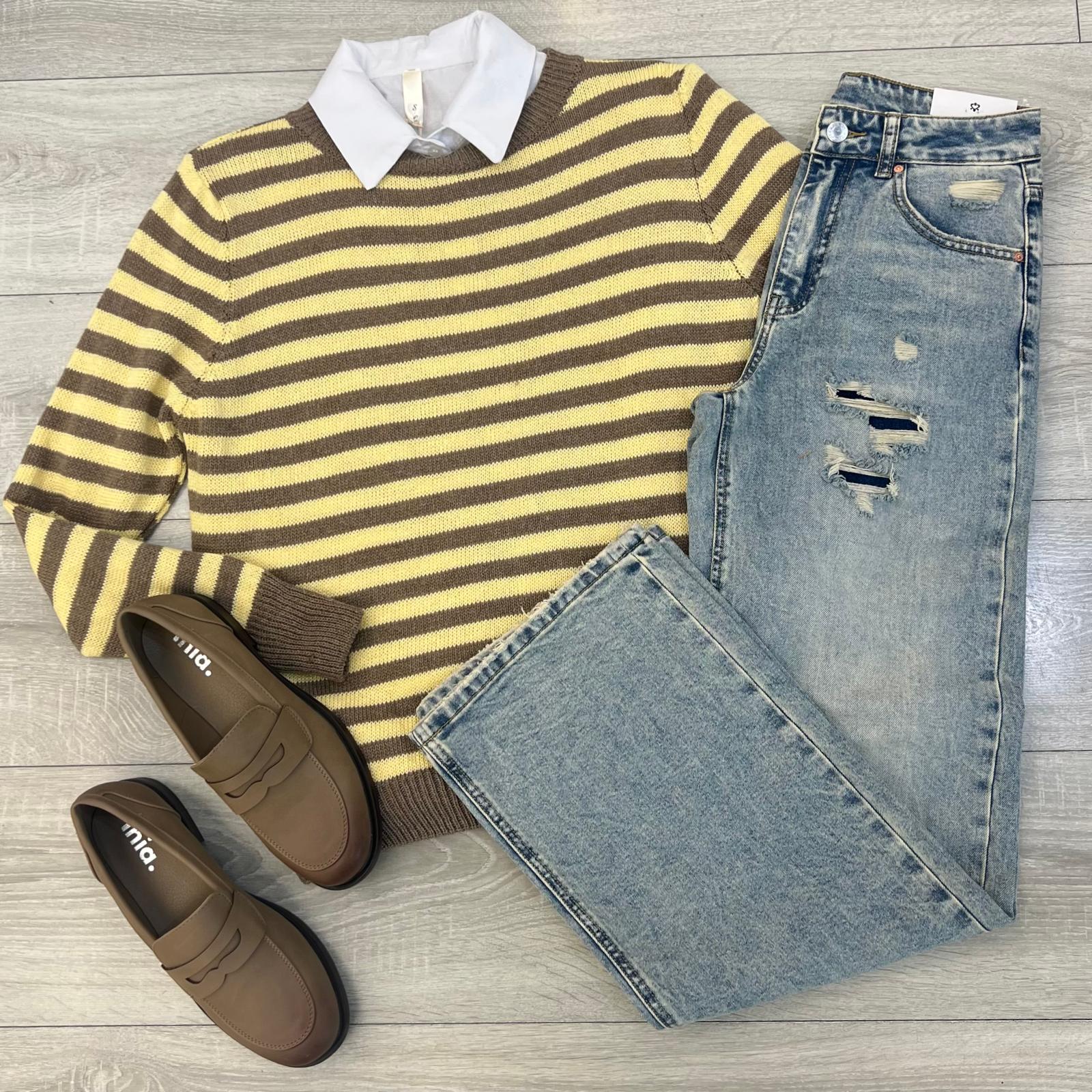 MAGLIA RIGHE GIALLA/MARRONE