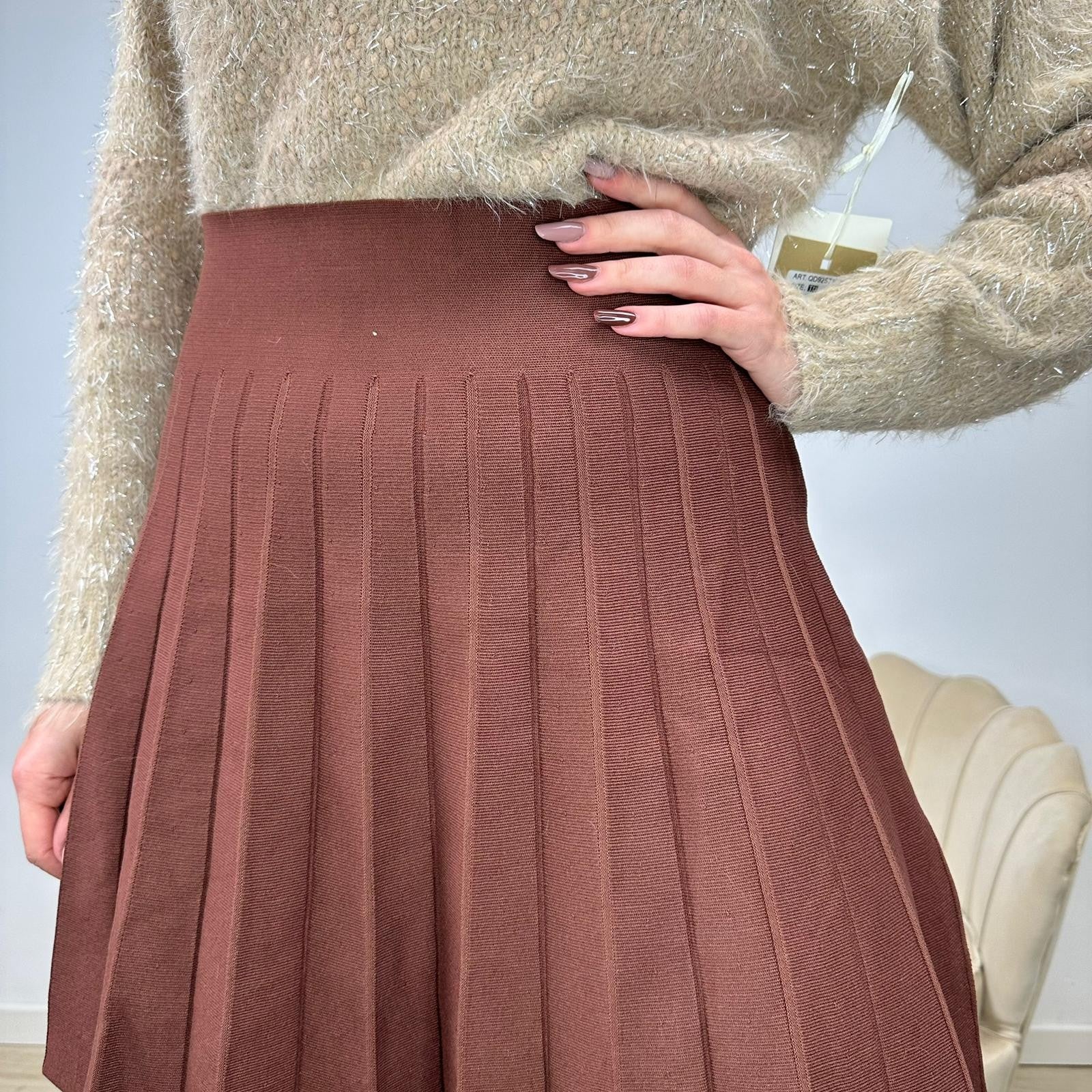 MINIGONNA PLISSE' MARRONE