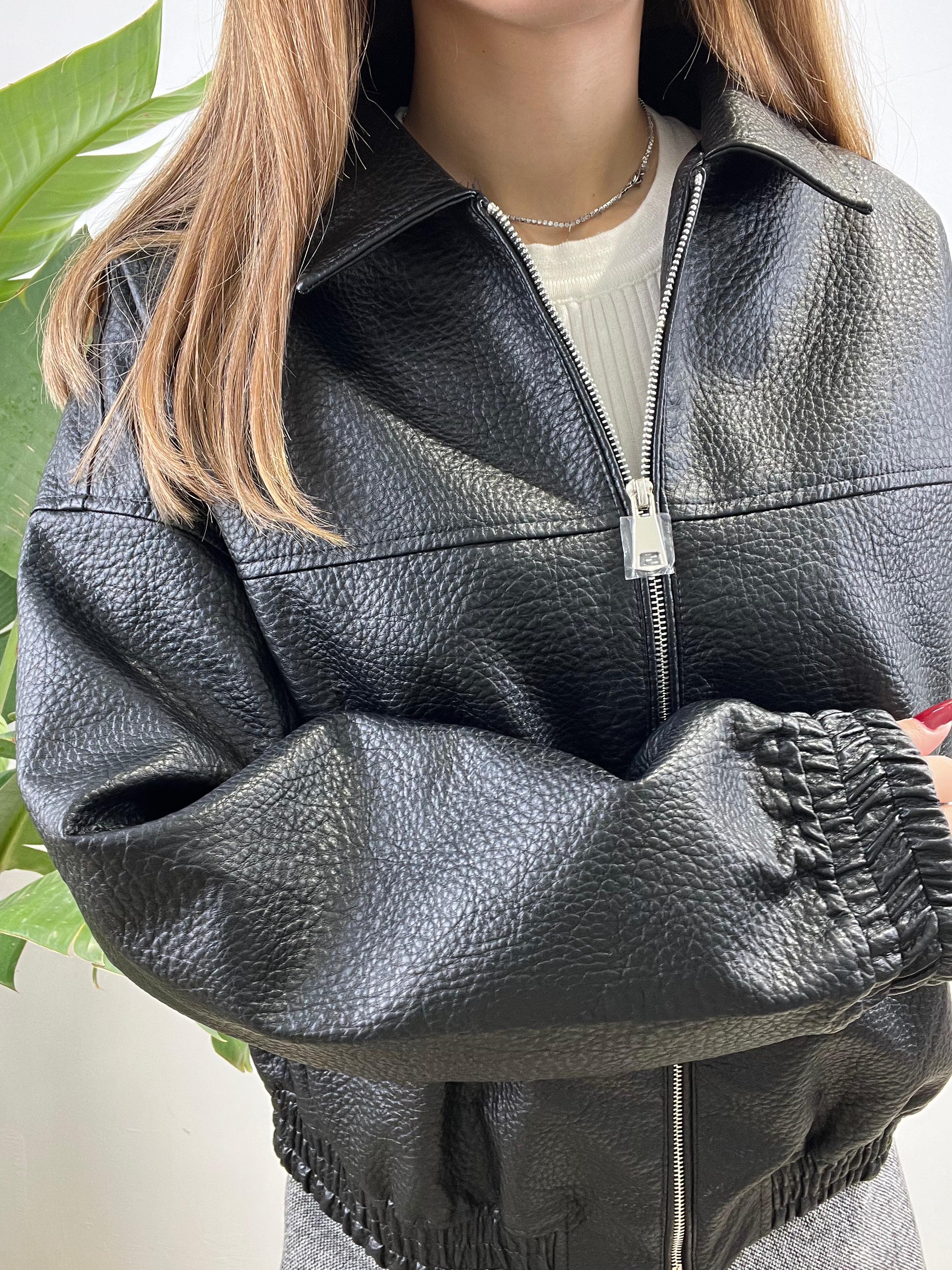 GIUBBINO ECOPELLE MARTELLATO NERO