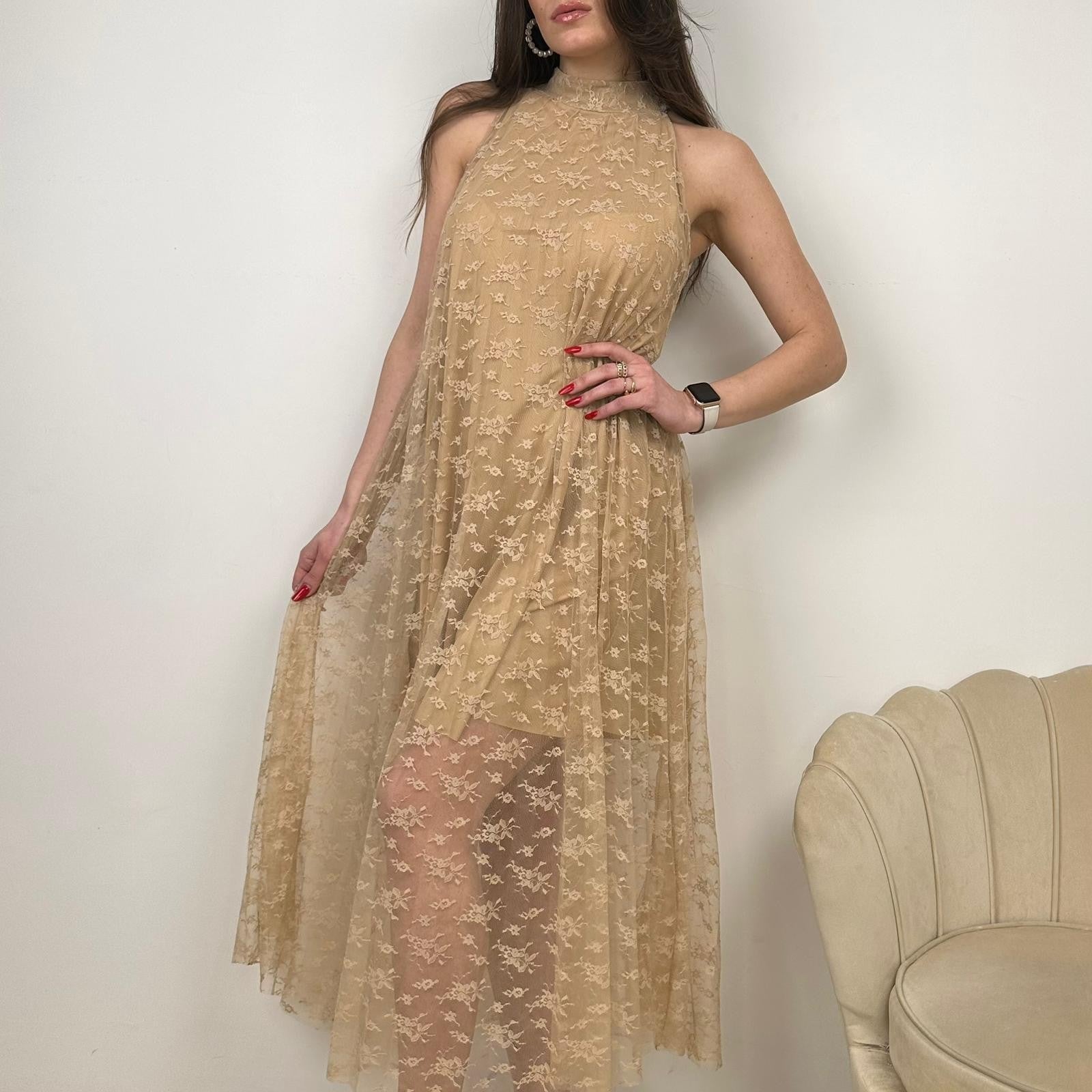 HALTER DRESS ELEGANCE BEIGE