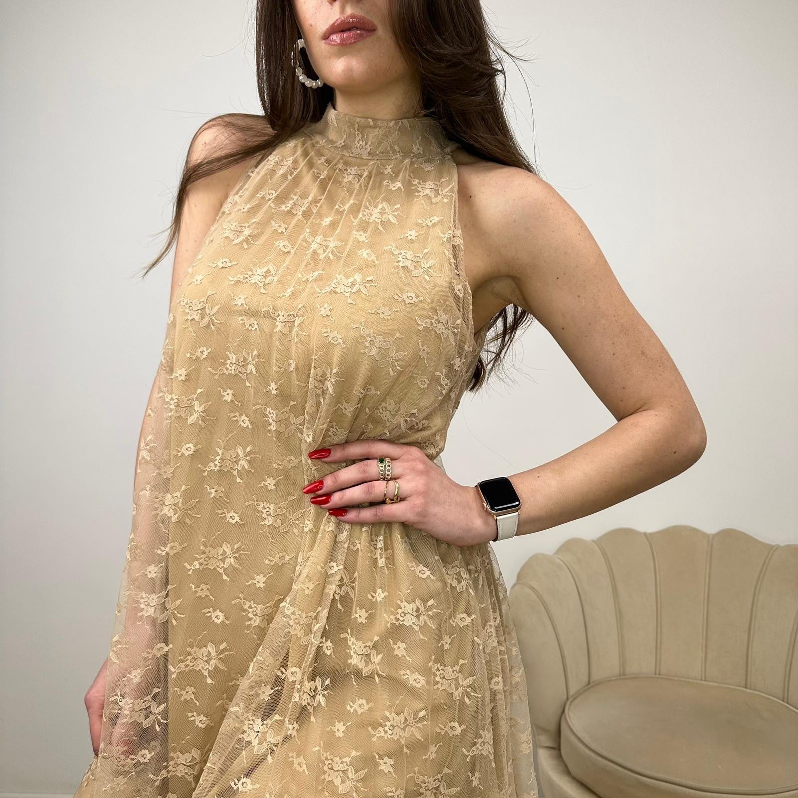 HALTER DRESS ELEGANCE BEIGE