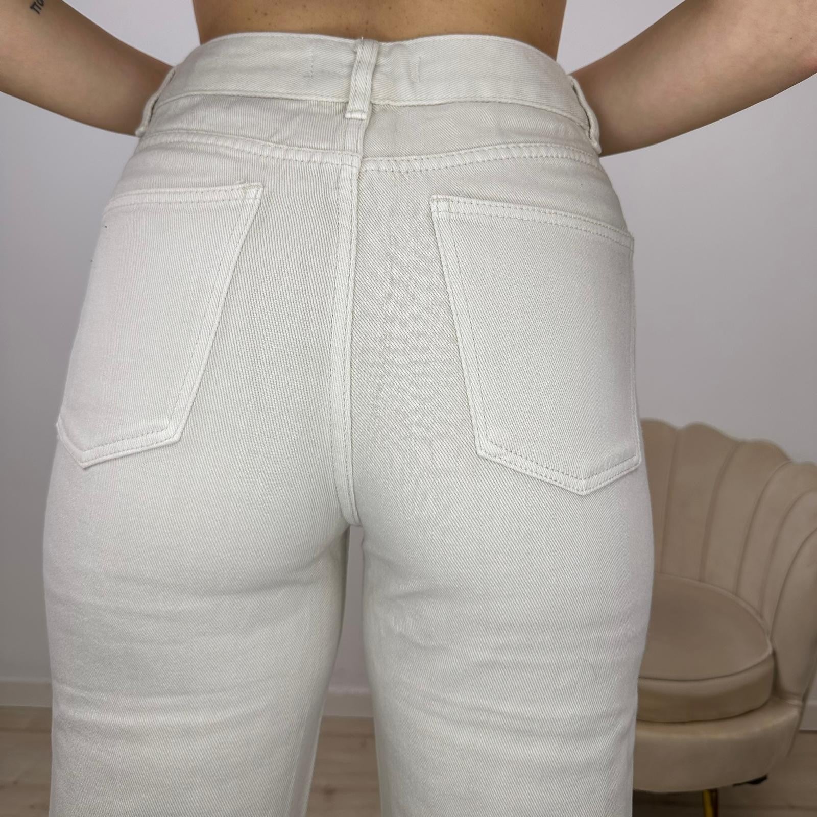 JEANS WIDE LEG RIPPED BEIGE