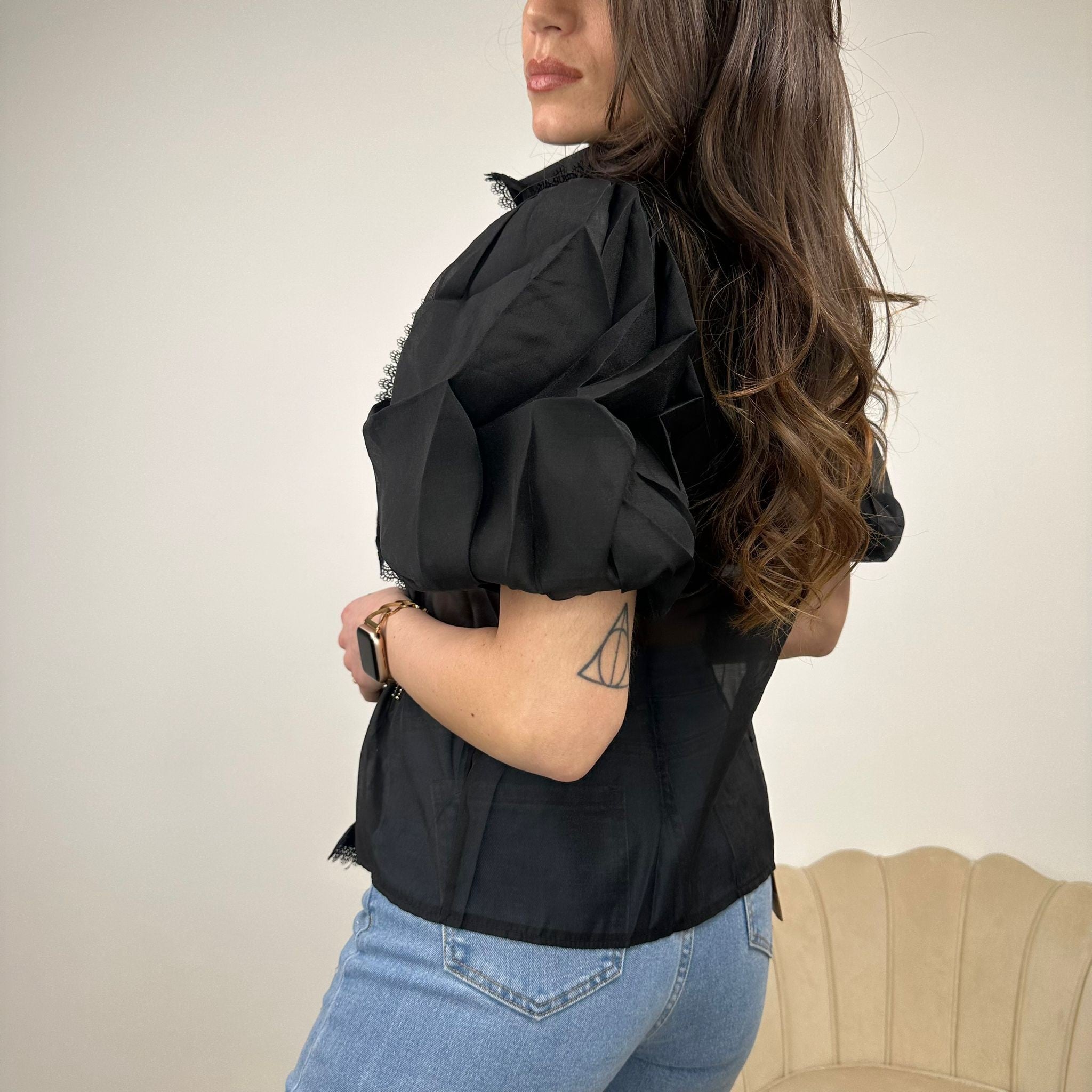 CAMICIA MAXI VOLANT NERA